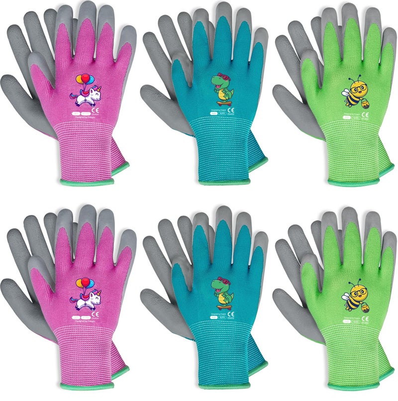 KDK Kids Gardening Gloves Ages 810 Yard Work Gloves for Toddlers Youth Girls Boys Children Soft Safety Rubber Gloves 6 Pairs Green Blue Pink XS - Image 2