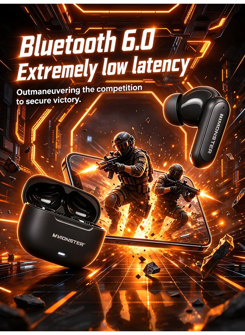 Monster 【In‑ear True Wireless Earbuds】Wireless earbuds with ultra‑long battery life, dual‑mode for gaming/music, IP54 dust and water resistance, ANC/ENC deep noise reduction ‑49+3db, ergonomic, compact and comfortable. - Image 3