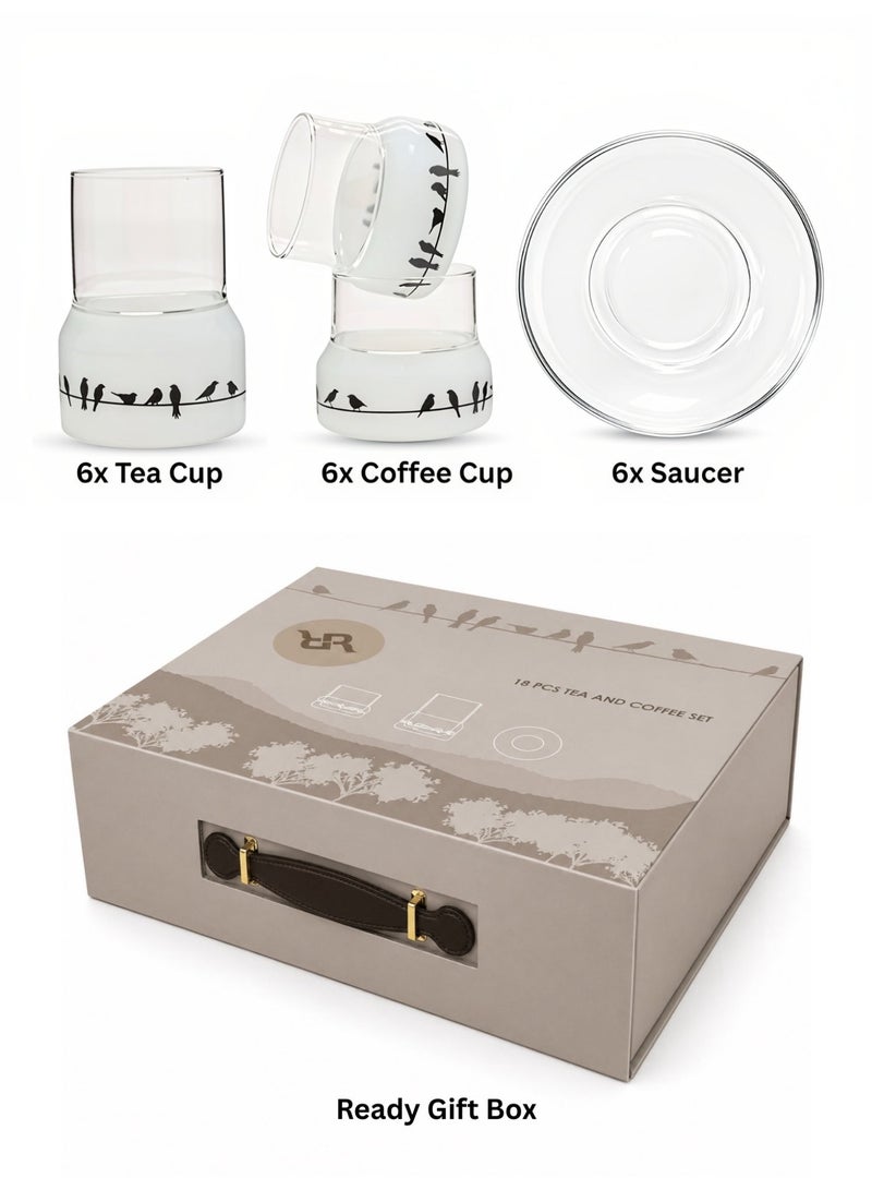 Raz 18 Pieces Aviara Tea & Coffee Glass Set – Double Wall Glassware with Elegant Bird Motif – Luxury Gift Box - Image 2