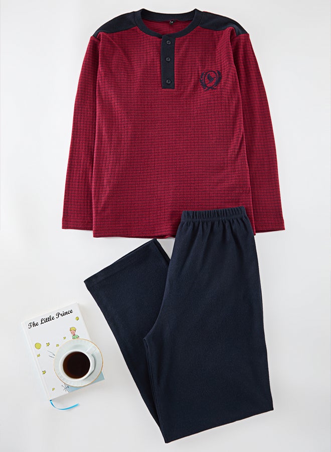 trendyol Claret Red Striped Men's Knitted Pajama Set - Image 1