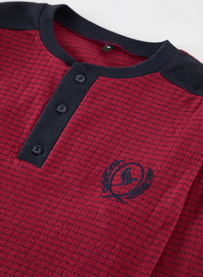 trendyol Claret Red Striped Men's Knitted Pajama Set - Image 2