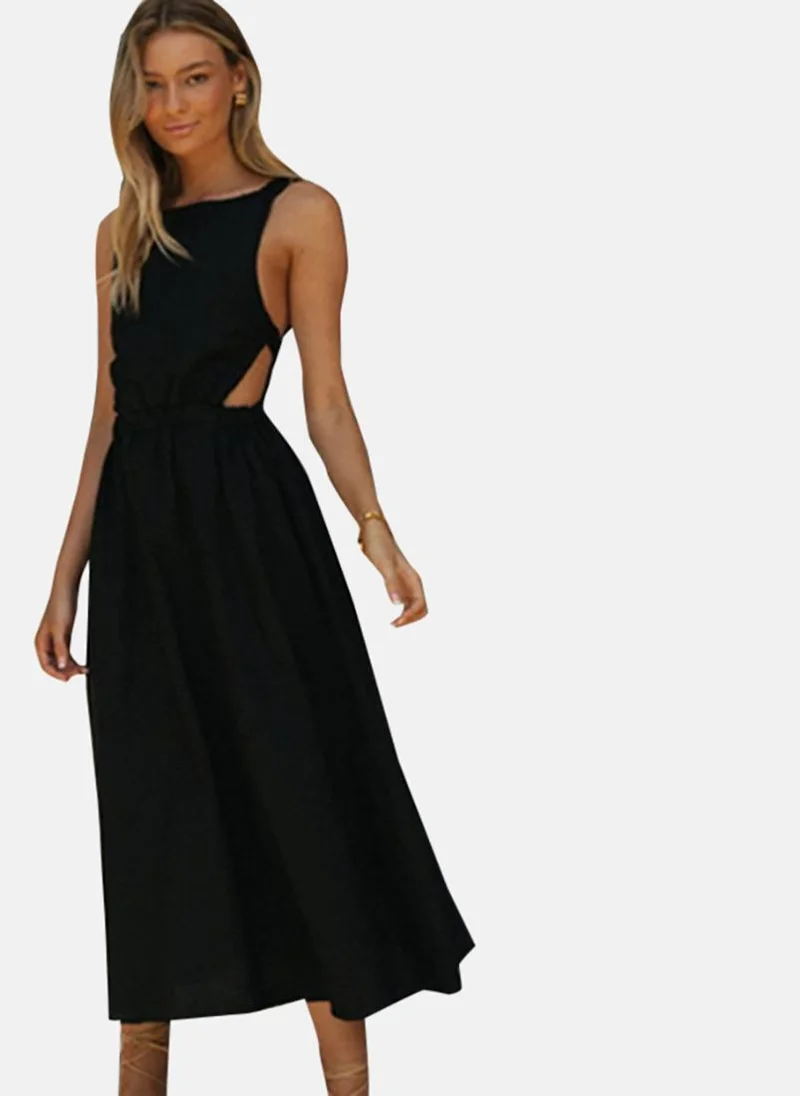 يونيكي Black Boat Neck Solid Fit & Flared Dress