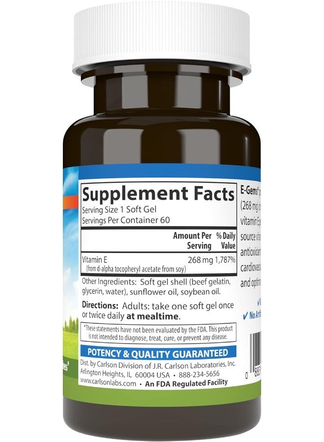 Carlson E-Gems Natural Vitamin E Soft Gels 400 IU for Adults - Image 2