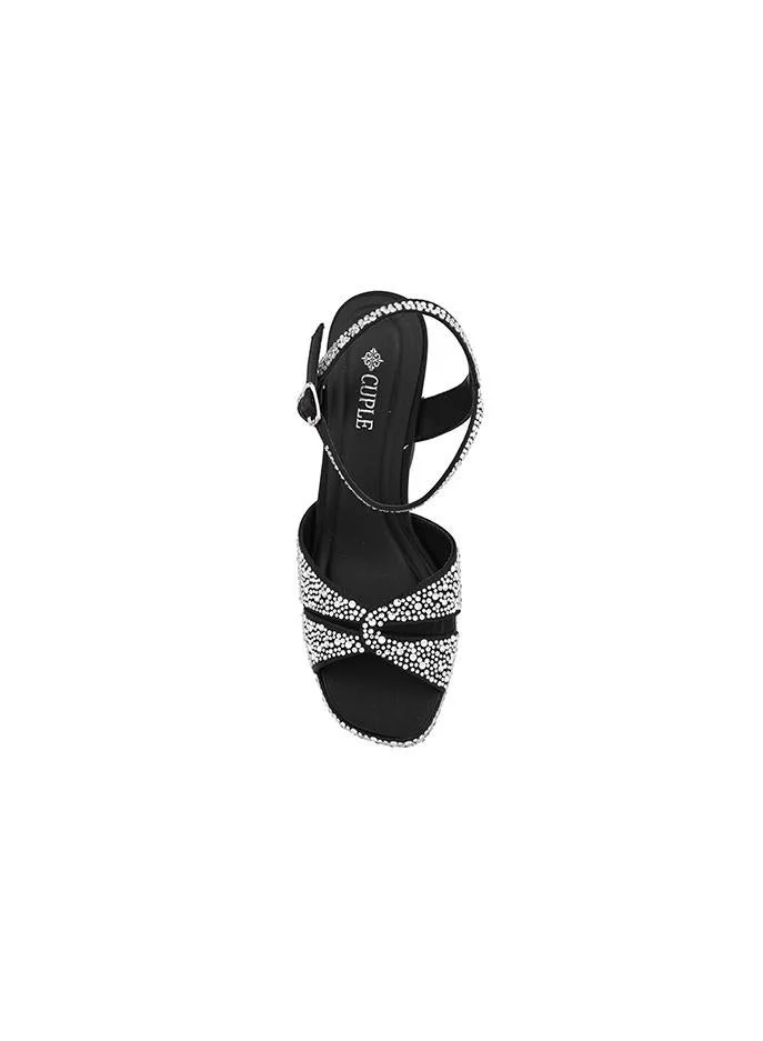 Cuple Black Cuple Embellished Ankle Strap Platform Heels for Women | Best Price UAE