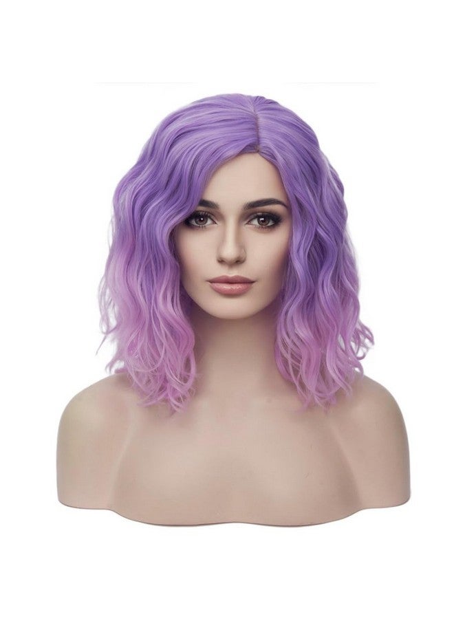 بيرون باروكة شعر قصيرة مجعدة ملونة للنساء والفتيات بطول 14 بوصة، أرجوانية أومبير وردية اللون، بطول 35 سم، باروكة شعر مموجة للاستخدام اليومي (أرجواني فاتح إلى وردي) - Image 1