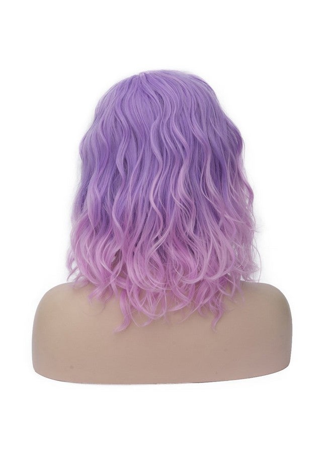 بيرون باروكة شعر قصيرة مجعدة ملونة للنساء والفتيات بطول 14 بوصة، أرجوانية أومبير وردية اللون، بطول 35 سم، باروكة شعر مموجة للاستخدام اليومي (أرجواني فاتح إلى وردي) - Image 2