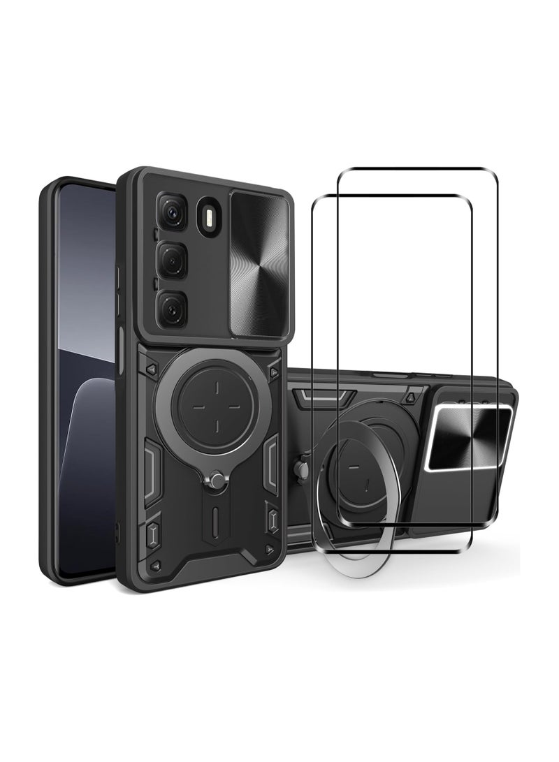 general For Tecno Camon 40 Pro 4G protective case with sliding camera cover and stand ring, with tempered glass screen protector 【2 pieces】, military-grade shockproof protective case - Image 1