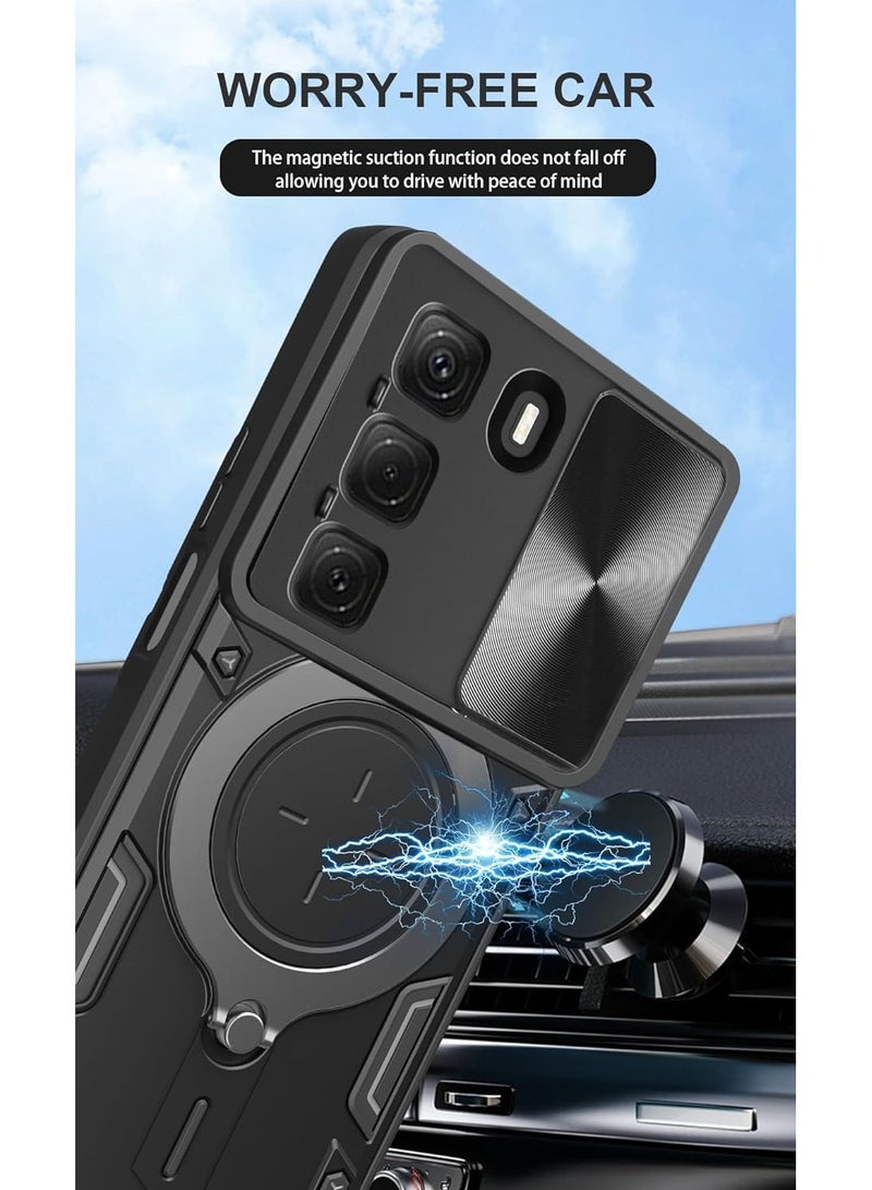 general For Tecno Camon 40 Pro 4G protective case with sliding camera cover and stand ring, with tempered glass screen protector 【2 pieces】, military-grade shockproof protective case - Image 3