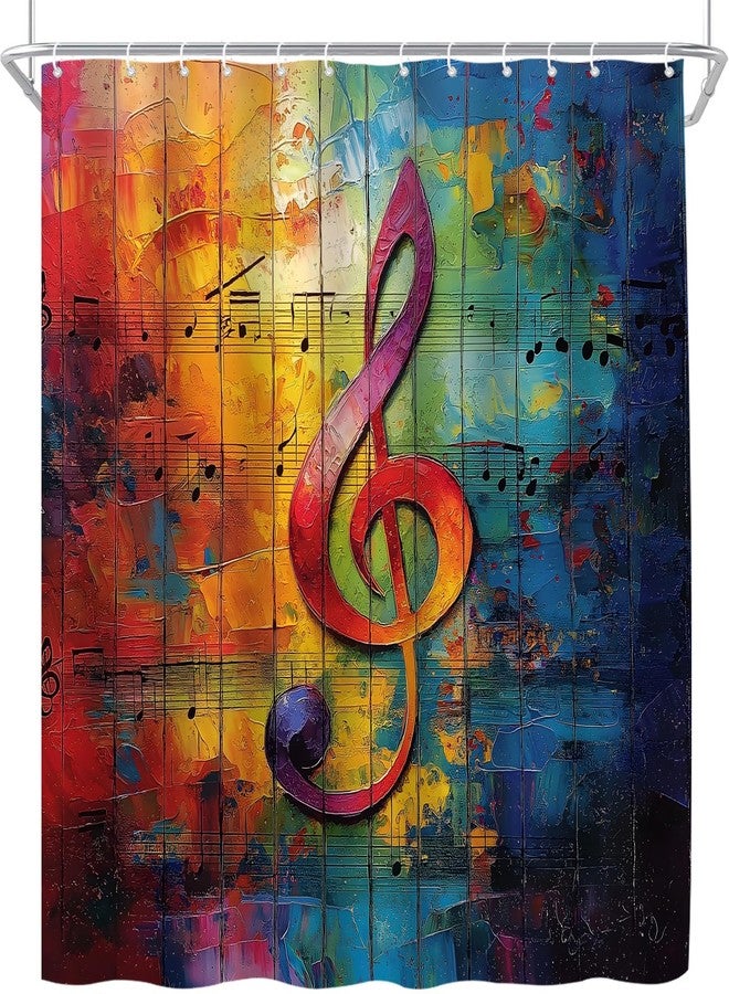 BST Modern Music Note Shower Curtain Colorful Graffiti Creative Plank Stripes Watercolor Bath Curtain - Image 3
