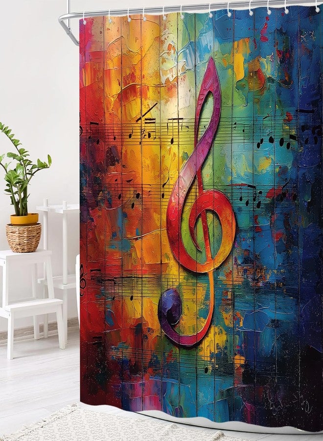 BST Modern Music Note Shower Curtain Colorful Graffiti Creative Plank Stripes Watercolor Bath Curtain - Image 5