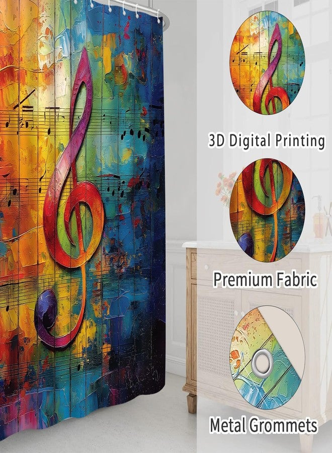 BST Modern Music Note Shower Curtain Colorful Graffiti Creative Plank Stripes Watercolor Bath Curtain - Image 2