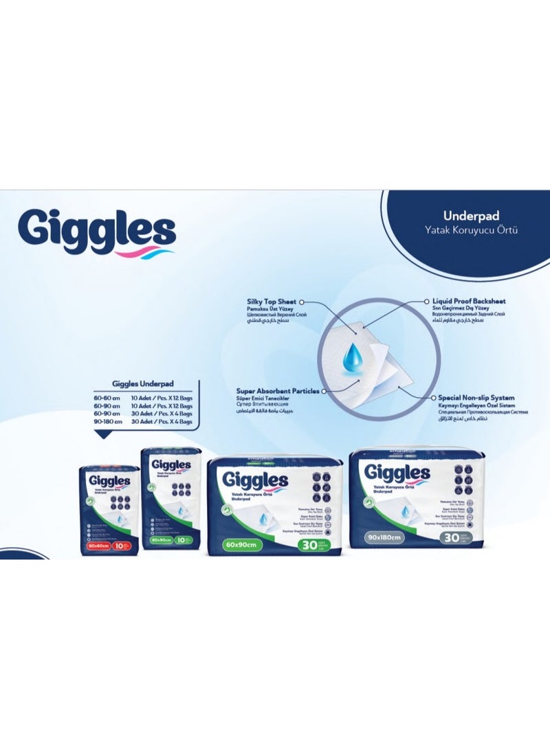 جيجلز فوط صحية للاستخدام مرة واحدة من جيجلز، 90×180 سم - 30 قطعة | واقي مرتبة | فوطة صحية لسلس البول | رعاية المسنين | فوطة سرير طبية | مقاومة للماء وعالية الامتصاص - Image 2