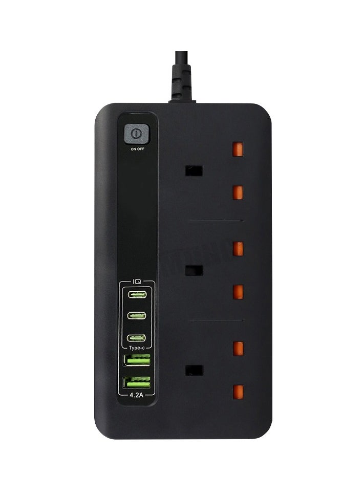 Topcore - Extension Socket with 3 Outlets and 5 USB Charging Ports, Desktop Charging Station  with 3 USB C Ports 2 USB A Ports, Extension Board with Over Heat Over Current Protection, Extension Cord Power Strip for Office Home Travel - Image 1