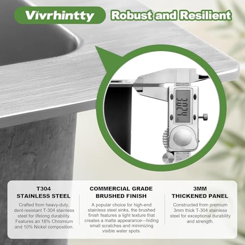 Vivrhintty 24-inch Single Bowl Kitchen Sink, Drop-in/Top-Mount Stainless Steel with Nano Coating, Includes Drain Kit & Fruit Basket, 24"x18"x8" - Image 4