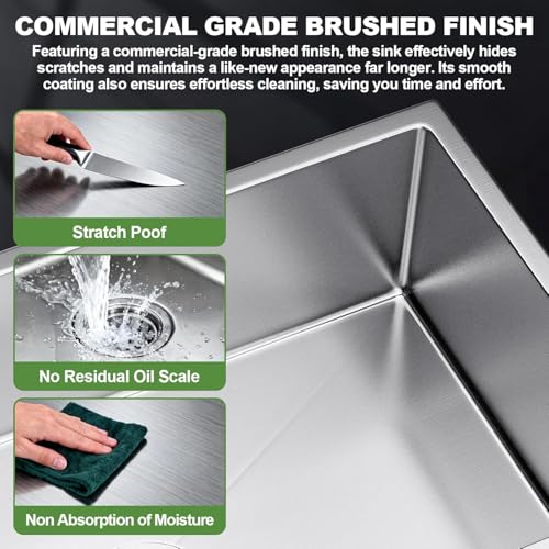 Vivrhintty 24-inch Single Bowl Kitchen Sink, Drop-in/Top-Mount Stainless Steel with Nano Coating, Includes Drain Kit & Fruit Basket, 24"x18"x8" - Image 5