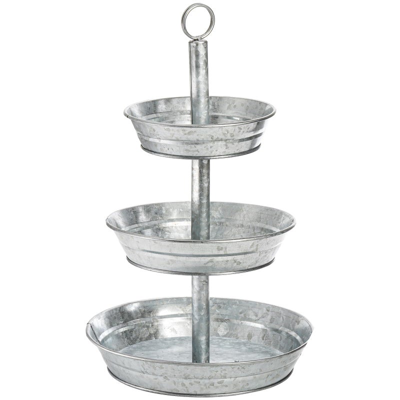 Okllen 3 Tier Serving Tray Galvanized Metal Cupcake Stand Vintage Dessert Appetizer Stand Rustic Home and Garden Display Stand for Country Farmhouse Kitchen Indoor Outdoor Use