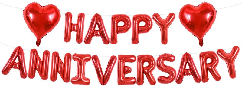 TONIFUL 16 Inch Happy Anniversary Letter BalloonsRed Heart Balloons Foil Letter Balloons Banner Reusable Material for Bachelorette Party Anniversary Wedding Couple Party Decorations - Image 2