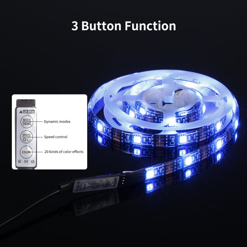 LED Strip: 2M Black, 3 Key Control, Flexible Lighting - 20 Adjustable Colors, Ambient Lighting for Home Decoration, DIY Room Decor - Image 4