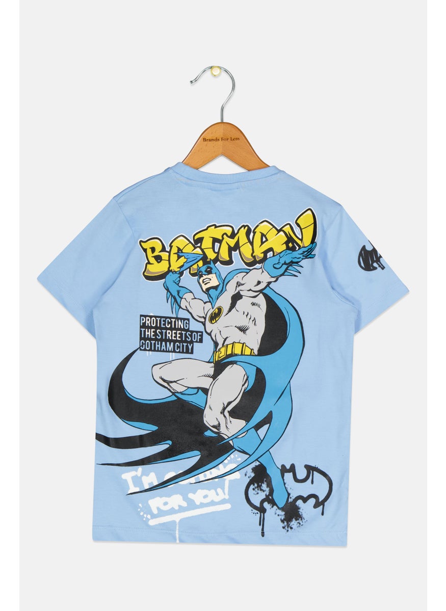 DC - Toddlers Boy Batman Logo T-Shirt, Sky Blue - Image 1
