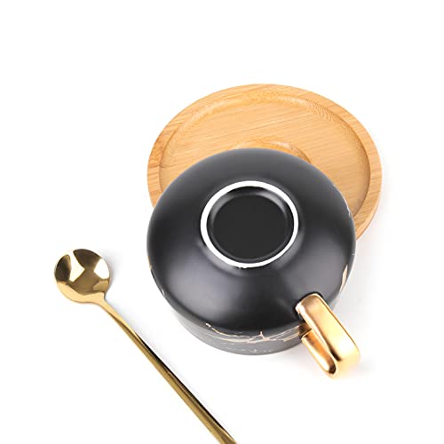 Peohud 2 Pack Ceramic Tea Coffee Cup, 10 OZ Coffee Mug with 304 Stainless Steel Spoon and Bamboo Saucer, Marble Espresso Cups for Latte, Cappuccino, Americano, White and Black - Image 4