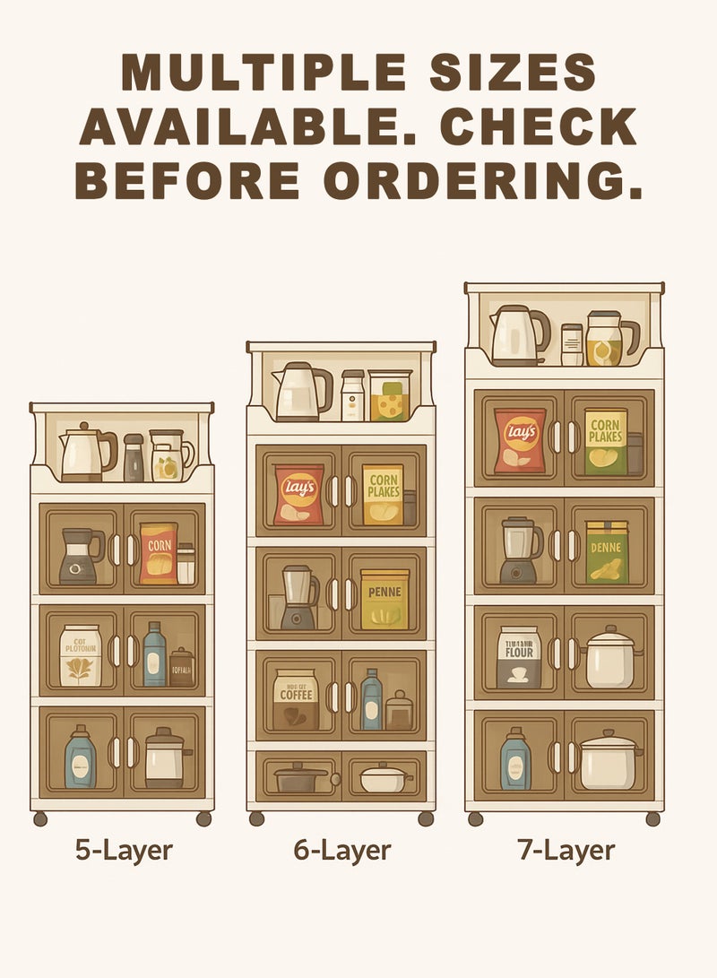 توشونكس خزانة تخزين مطبخ قابلة للطي متعددة الطبقات مزودة بعجلات - محمولة، موفرة للمساحة، سهلة التركيب، مناسبة للمنزل والمطبخ (خيارات 7/6/5 طبقات) - Image 3
