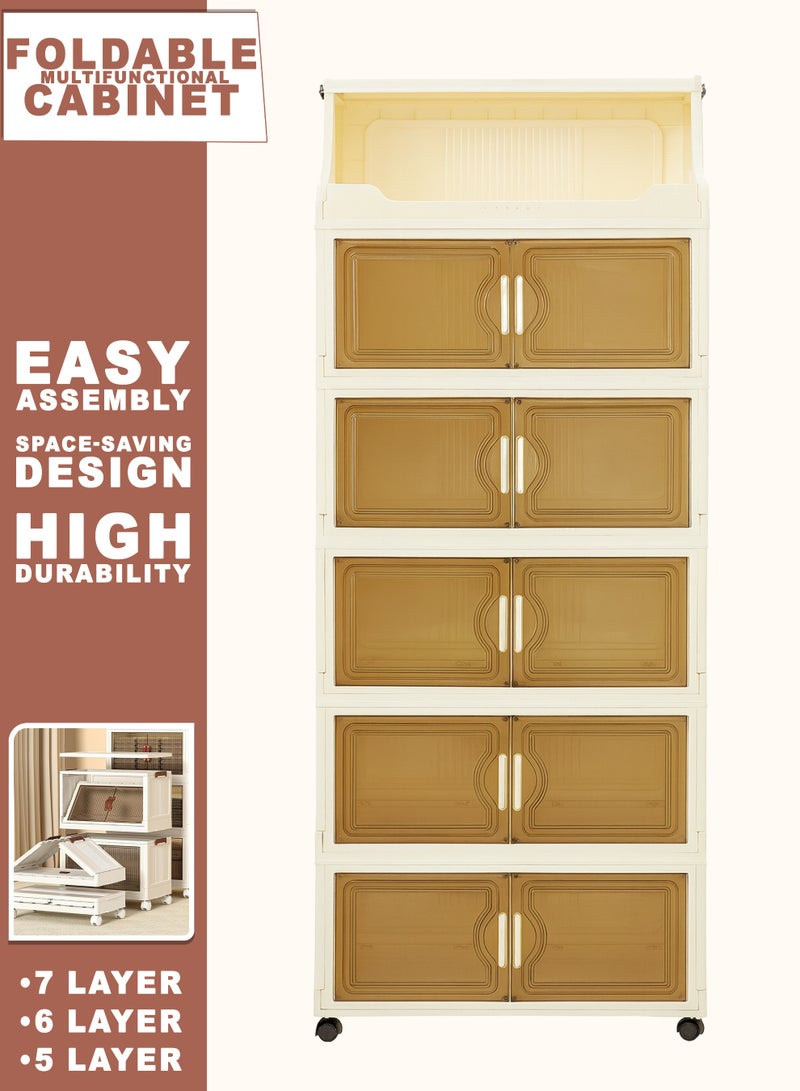 توشونكس خزانة تخزين مطبخ قابلة للطي متعددة الطبقات مزودة بعجلات - محمولة، موفرة للمساحة، سهلة التركيب، مناسبة للمنزل والمطبخ (خيارات 7/6/5 طبقات) - Image 1
