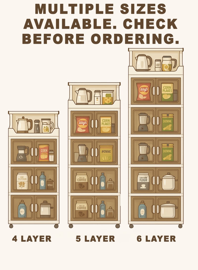 توشونكس خزانة تخزين مطبخ قابلة للطي متعددة الطبقات مزودة بعجلات - منظم منزلي ومطبخي محمول وموفر للمساحة وسهل التركيب (خيارات 6/5/4 طبقات) - Image 3