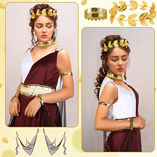 Haysandy 5 Pcs Greek Costume Womens Toga Costume Roman Women Adult with Roman Leaf Wreath Set for Halloween Carnival Party(XX-Large) - Image 4