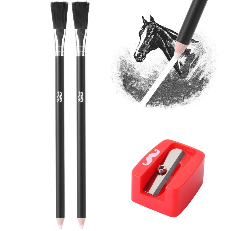 Mr. Pen- Eraser Pencil with Brush, 3 Pcs, 2 Eraser Pencils, 1 Sharpener, Artist & Drawing Set - Image 1