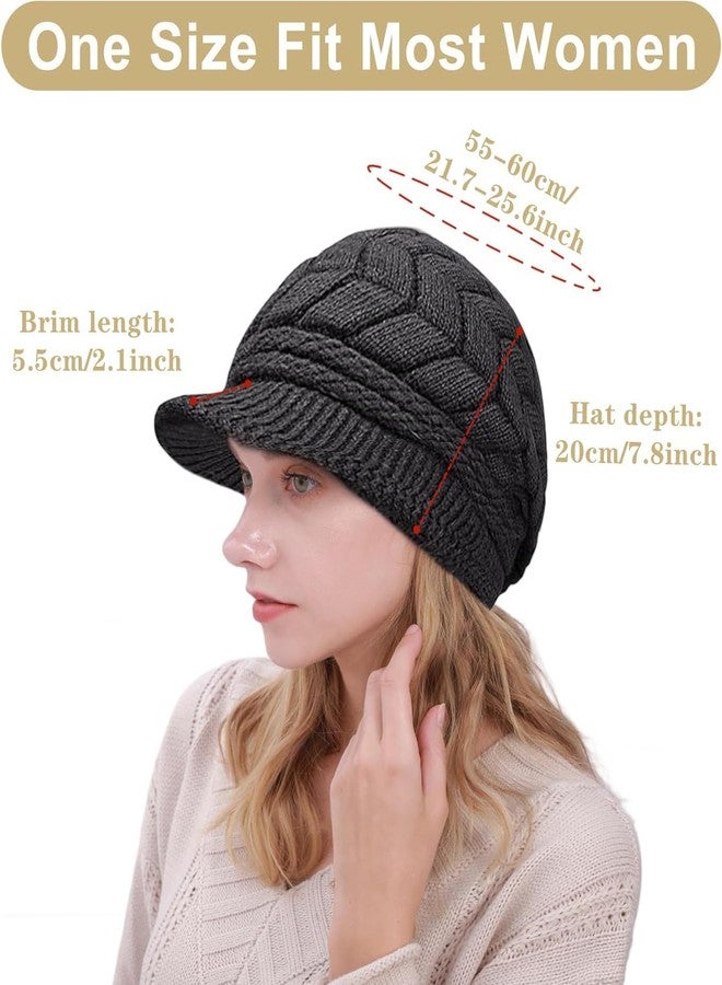 stablerice 4 Pack Womens Winter Beanie Hats Thick Warm Knit Hat with Visor Brim Wool Snow Ski Caps Chunky Soft Slouchy Cap, Black, Grey, Purple, White, 7 1/4-7 1/2 - Image 2