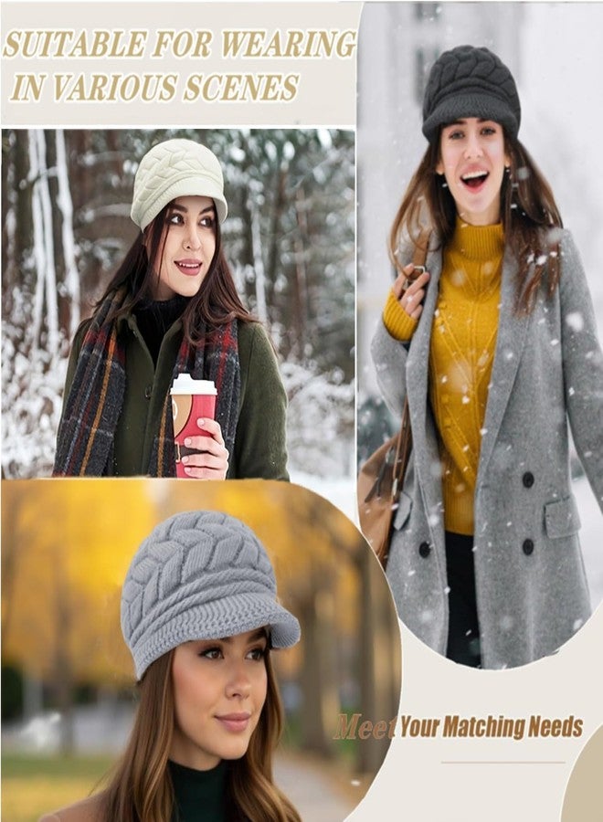 stablerice 4 Pack Womens Winter Beanie Hats Thick Warm Knit Hat with Visor Brim Wool Snow Ski Caps Chunky Soft Slouchy Cap, Black, Grey, Purple, White, 7 1/4-7 1/2 - Image 5