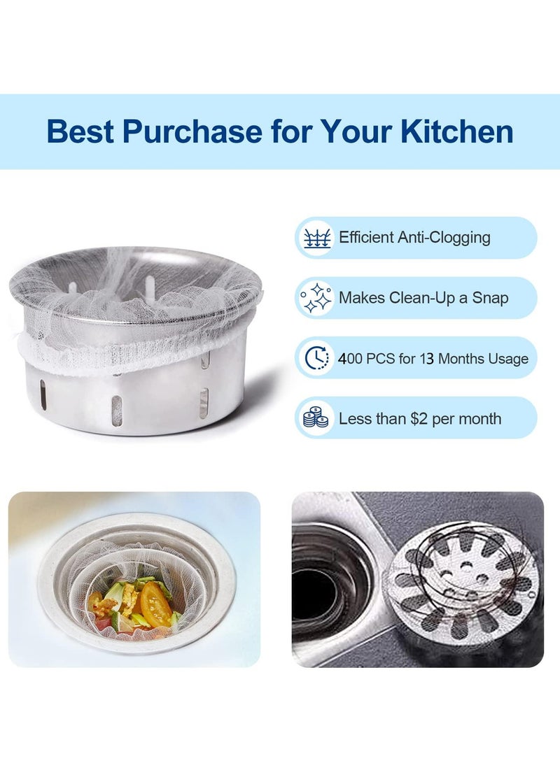 400 PCS Disposable Mesh Sink Strainer Bags, Kitchen Sink Strainer Trash Bag, Kitchen Sink Saver ,Sink Strainer Filter Mesh Bag Anti-Clogging Elastic Filter Bags, Sink Net Strainer Filter Bags for Sink Drain - Image 3