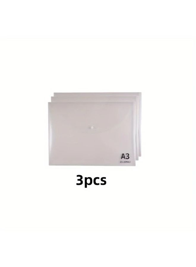 3 قطع أكياس ملفات شفافة من PVC مقاس A3 مع زر إغلاق متينة بوزن 250 جرام لكل متر مربع للمكتب - Image 5