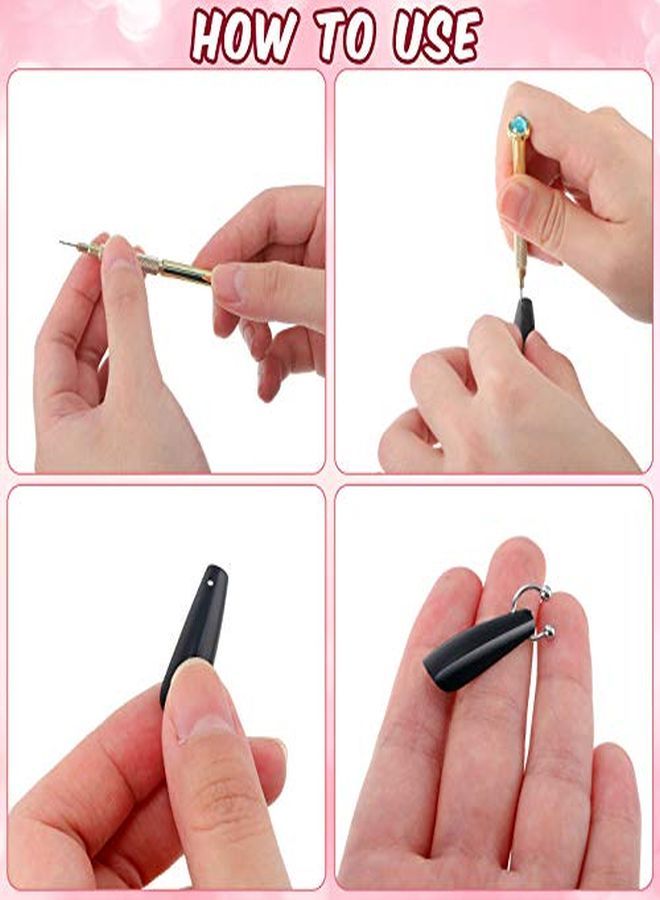 Maitys 25 قطعة من سحر فن الأظافر المتدلي مع أداة ثقب الأظافر، مثقاب يدوي، خواتم مجوهرات الأظافر، سحر الأظافر، مستلزمات فن الأظافر المثقوبة لتزيين الأظافر الأكريليكية (فضي) - Image 5
