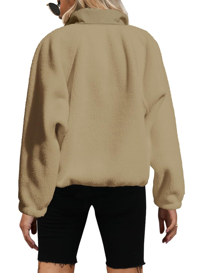 Yanekop Fleece Pullover Women Oversized Button Down Sweatshirts Cozy Fall Sweaters Long Sleeve V Neck Sweaters(Green Mixed,S) - Image 2