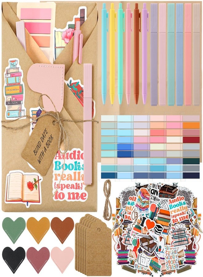 Skyygemm 6 Set Blind Date with a Book Gift Box Supplies Excluding Books Bulk Leather Bookmarks Stickers Kraft Tags Pens Wrapping Papers Bookish Readers Galentines Valentine Book Lovers Club Gifts for Women Men - Image 1
