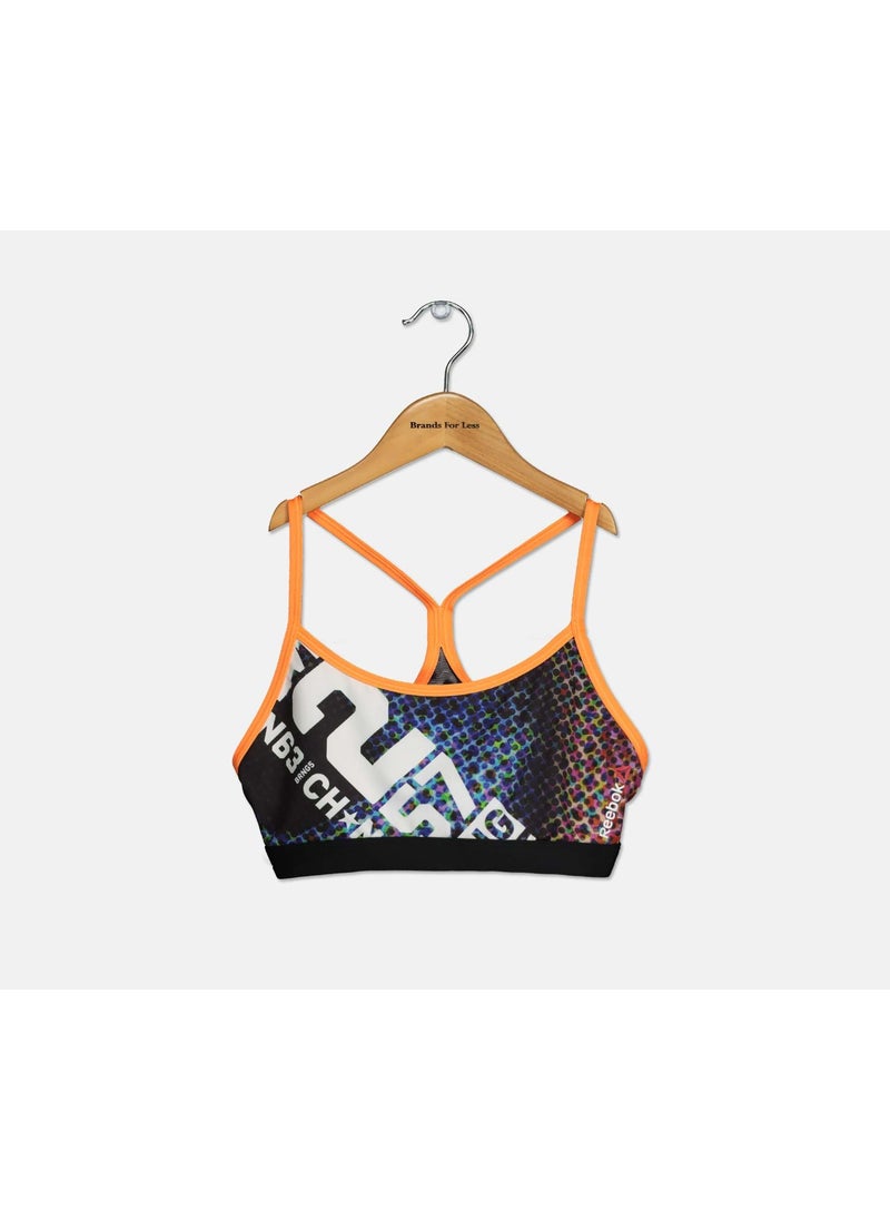 Reebok Women One Series Allover Printed Strappy Bra, Coal  - Image 1