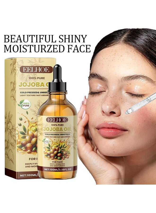 إيلهو زيت الجوجوبا النقي 100٪ معصور على البارد ، زيت الجوجوبا الطبيعي النقي 100٪ نباتي للبشرة والأظافر واليد والجسم والوجه ، ترطيب الوجه النسائي وتفتيحه والعناية بالشد ، زيت فيتامين سي - 100 مل - Image 1