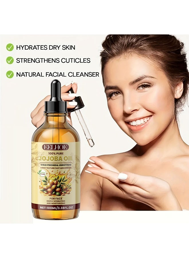 إيلهو زيت الجوجوبا النقي 100٪ معصور على البارد ، زيت الجوجوبا الطبيعي النقي 100٪ نباتي للبشرة والأظافر واليد والجسم والوجه ، ترطيب الوجه النسائي وتفتيحه والعناية بالشد ، زيت فيتامين سي - 100 مل - Image 2