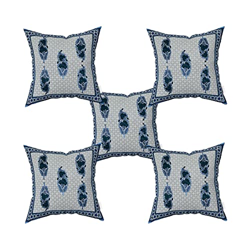 Blizz Mont | Ethnic Motif Printed Cushion Cover | Pure Cotton | Size- 16 x 16 inches- Set of 5- (BM1024-BLUE-BU)-C1 - Image 1
