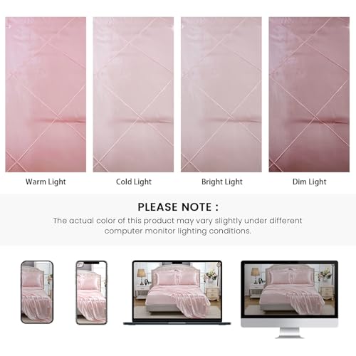 Bedding_Dreamer Pink Comforter Set with Sheet Set Queen Silk Like Bedding Set Silky Bed in a Bag 8 Pcs Pinch Pleat Bed Set Home Decor Luxury Hotel Satin Ruffle Down Comforter with 1 Cushion Cover - Image 5