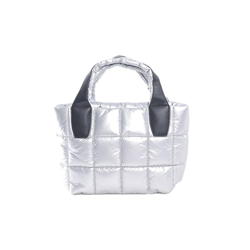 VAKAER Tote Bag with Zipper, Silver Puffer Bag Women Padded Purse with Adjustable Strap Shoulder Crossbody Bag for Travel Work Gym (Silver) - Image 1