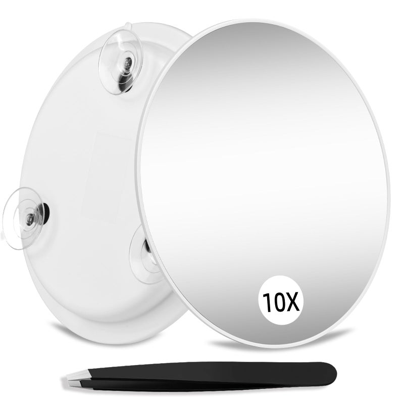 Suupvaor Magnifying Mirror 10X with Suction Cups 6inch Travel 10X Magnified Mirror Large Round Makeup Mirror with High Magnification Make up Mirror with Tweezers Sets