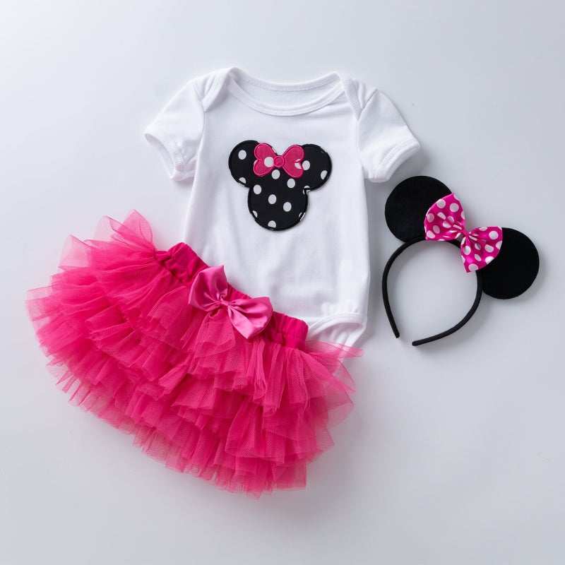 Girls Cartoon Heart Sleeveless Romper and Polka Dot Shorts Set Rose Red Mickey suit 