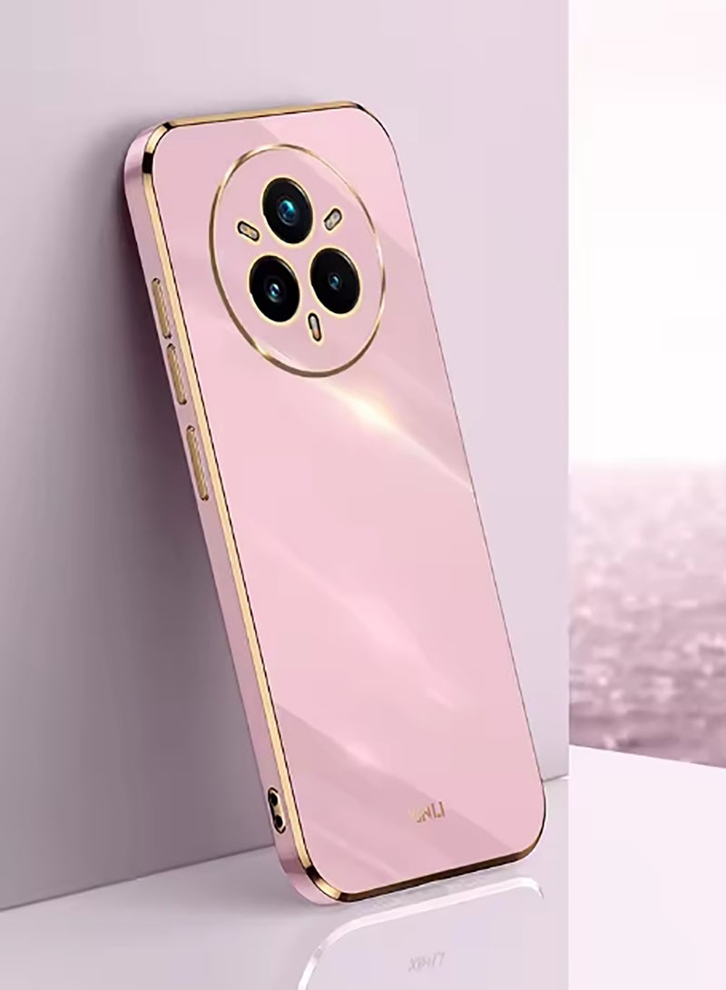 QIRG غطاء متوافق مع Realme 14 Pro، قشرة ناعمة مطلية بالذهب، وردي رقيق وناعم مقاوم للصدمات حماية كاملة لغطاء Realme 14 Pro (وردي) - Image 1