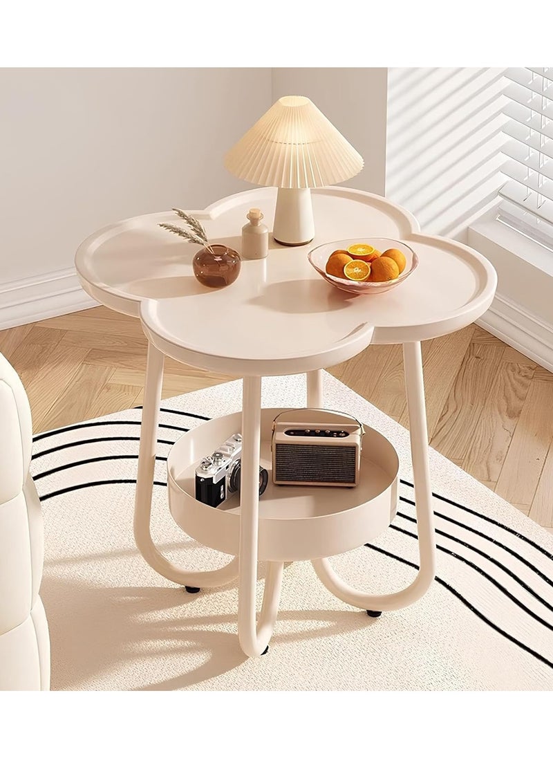 DubaiGallery Movable Living Room Small Coffee Tea Side Table Nordic Cream 2 Layer Teapoy Bedroom Bedside  - Image 1