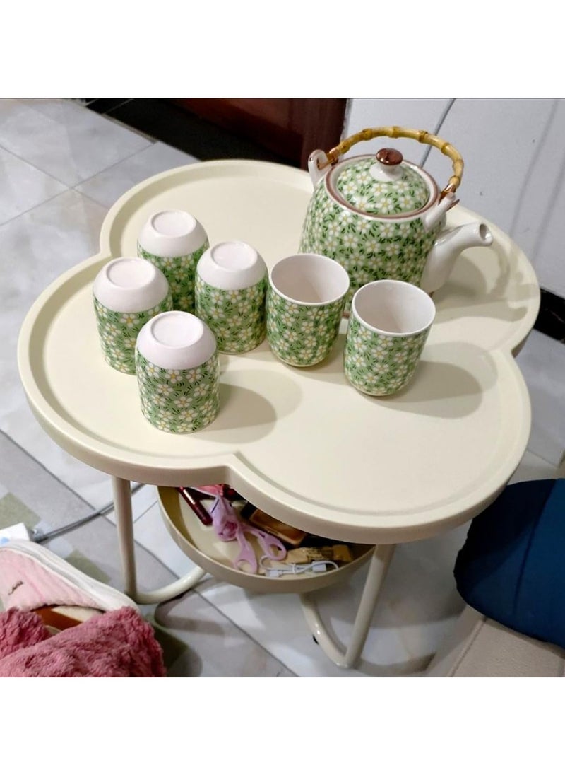 DubaiGallery Movable Living Room Small Coffee Tea Side Table Nordic Cream 2 Layer Teapoy Bedroom Bedside  - Image 3