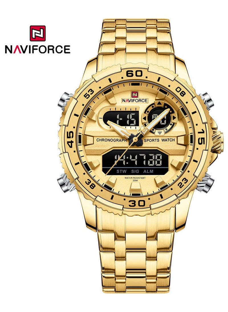 NAVIFORCE Stylish Stainless Steel Analog Digital Sports Watch for Men with Chronograph Dual Display Water Resistant Durable Bracelet Multi-Function Timepiece for Casual and Business Wear  - Image 1