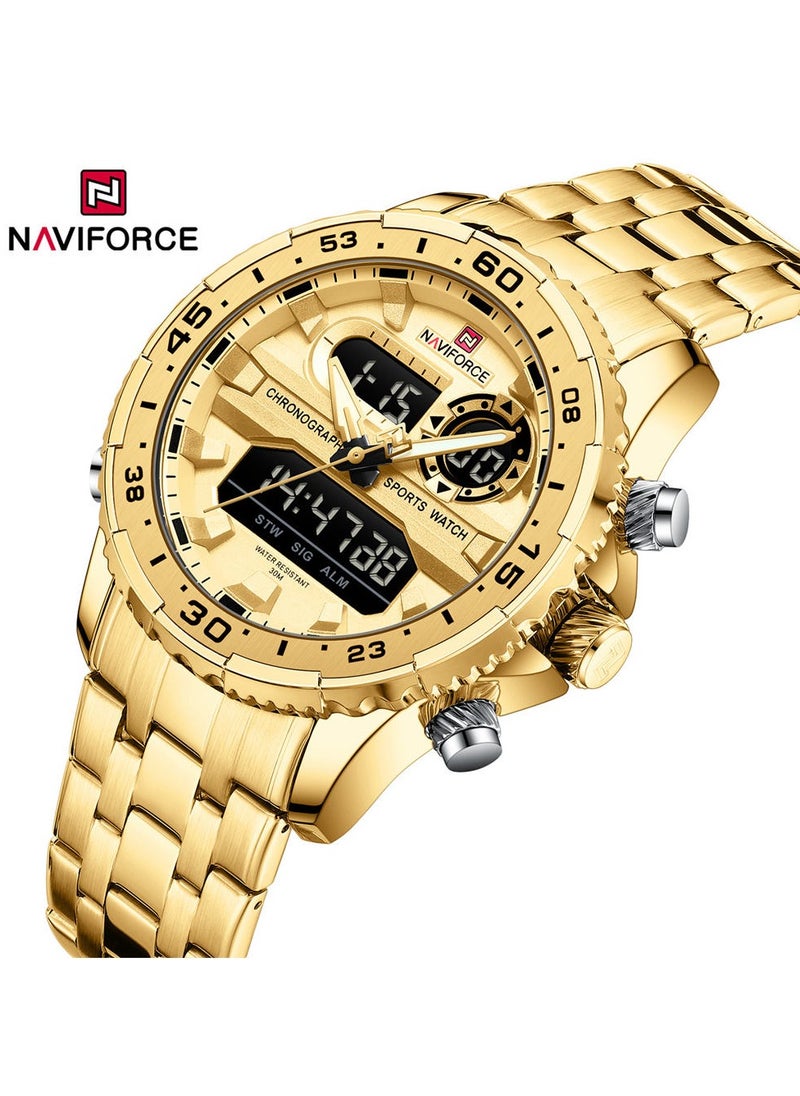 NAVIFORCE Stylish Stainless Steel Analog Digital Sports Watch for Men with Chronograph Dual Display Water Resistant Durable Bracelet Multi-Function Timepiece for Casual and Business Wear  - Image 2