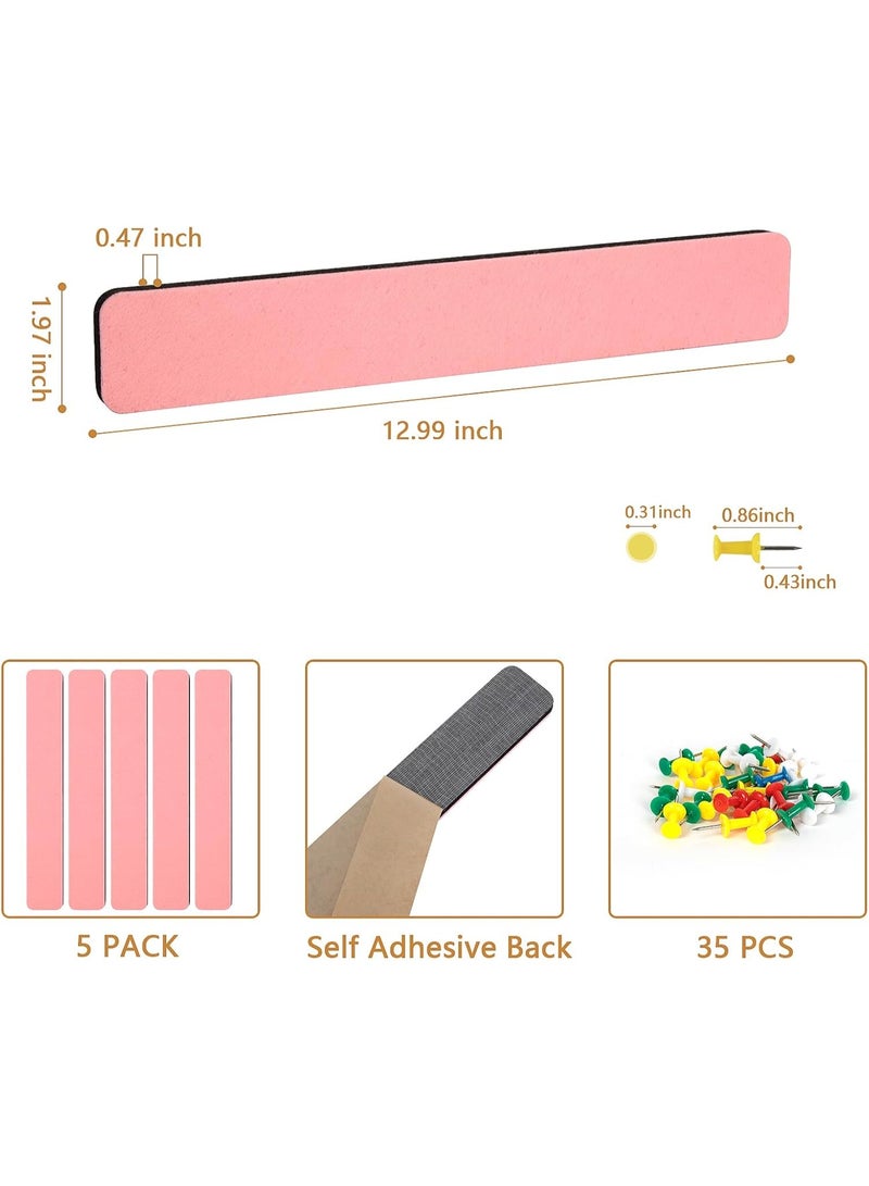 Little gorilla 5 Pack Bulletin Board Strips, Felt Pin Board Bar with 35 Push Pins Self-Adhesive Felt Bulletin Board for Office School Home Wall Decoration, for Organize Memo, Photos, Display（Light Pink） - Image 2